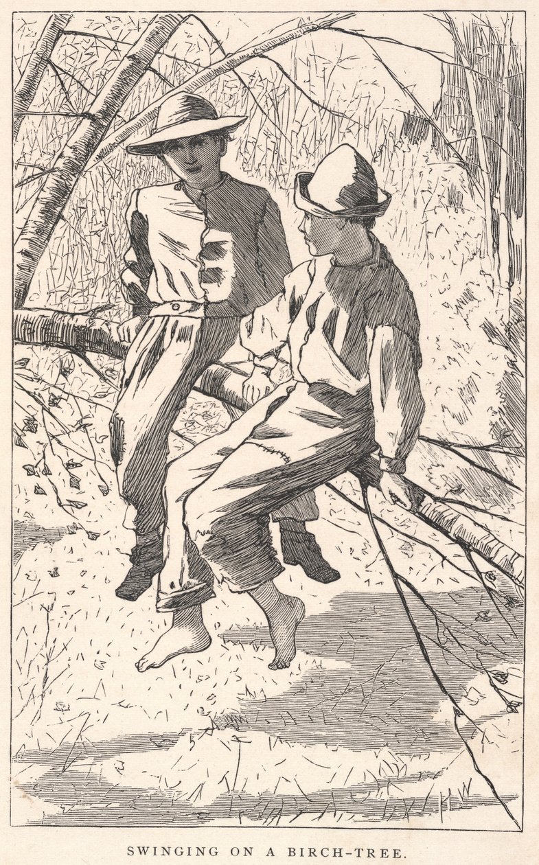 Huśtanie się na brzozie, z Our Young Folks, czerwiec 1867 r. autorstwa Winslow Homer