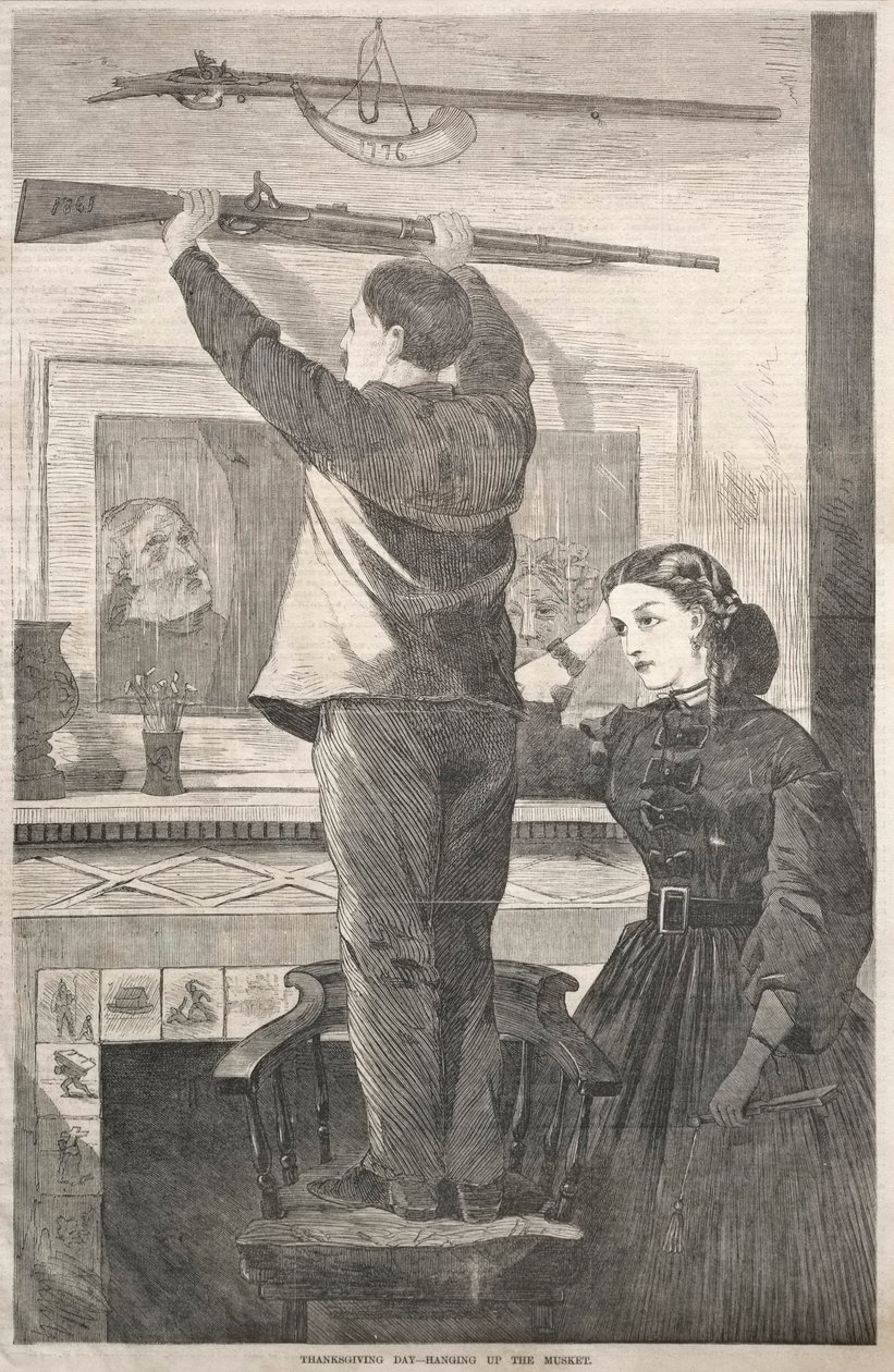 Święto Dziękczynienia – wieszanie muszkietu, 1865. autorstwa Winslow Homer