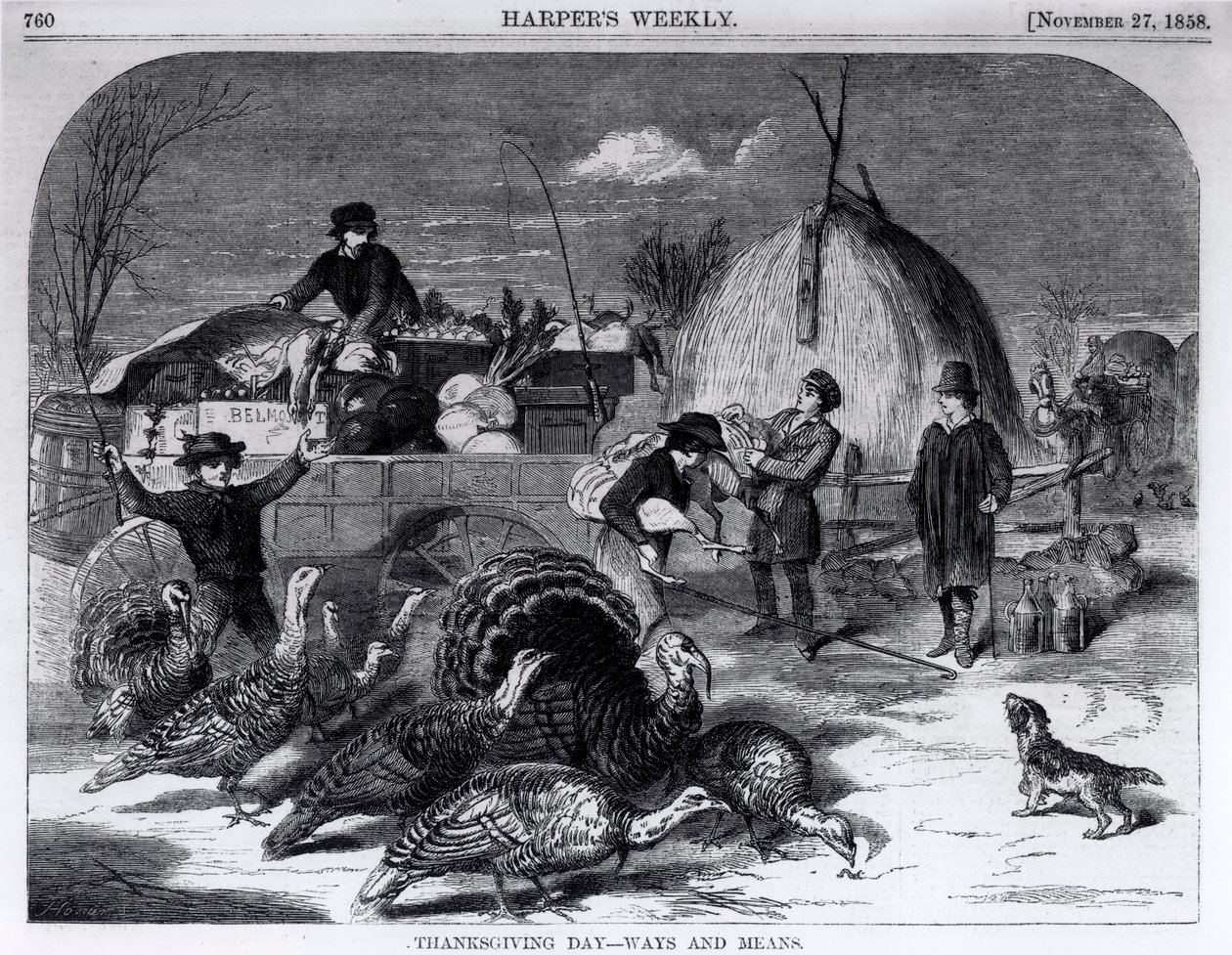 د شکر ګذارۍ ورځ: لارې او لارې، د هارپر اونیزې څخه، 27 نومبر 1858 پولی autorstwa Winslow Homer