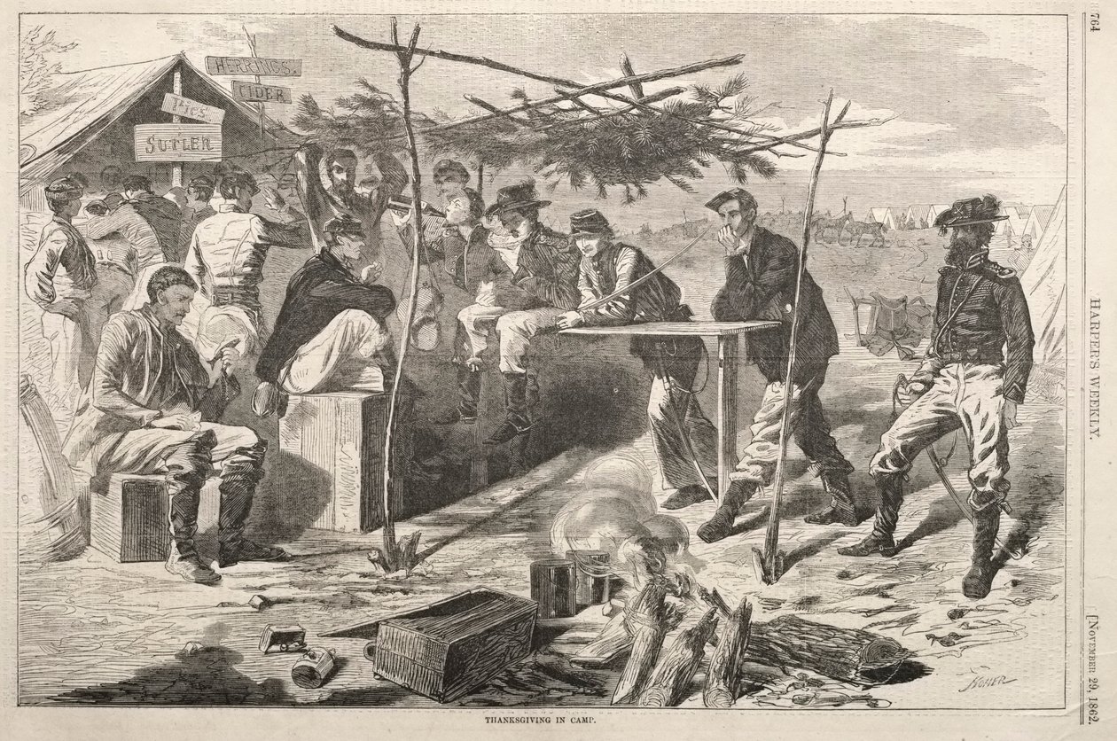Święto Dziękczynienia w Obozie, 1862. autorstwa Winslow Homer