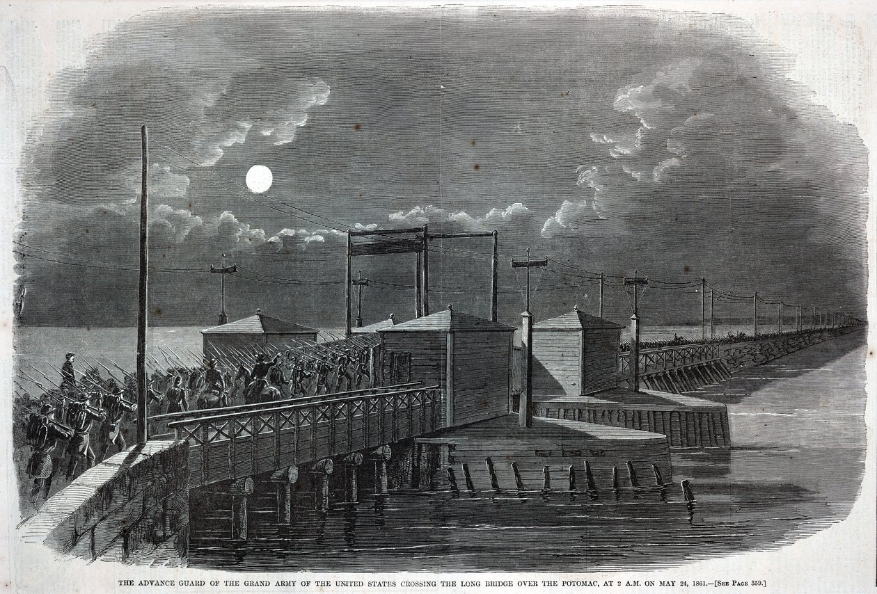 Straż Przednia Wielkiej Armii Stanów Zjednoczonych przekraczająca Długi Most nad Potomakiem o 2 w nocy 24 maja 1861 r., z Harper