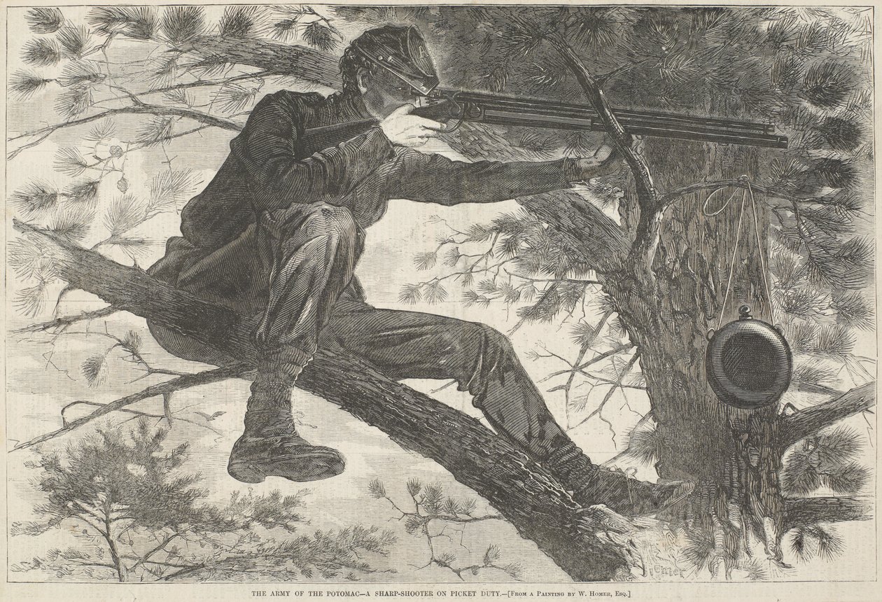 Потомакийн арми - 1862 оны 11-р сарын 15-ны өдөр (модон сийлбэр) жижүүрийн үүрэг гүйцэтгэж буй хурц харваач. autorstwa Winslow Homer