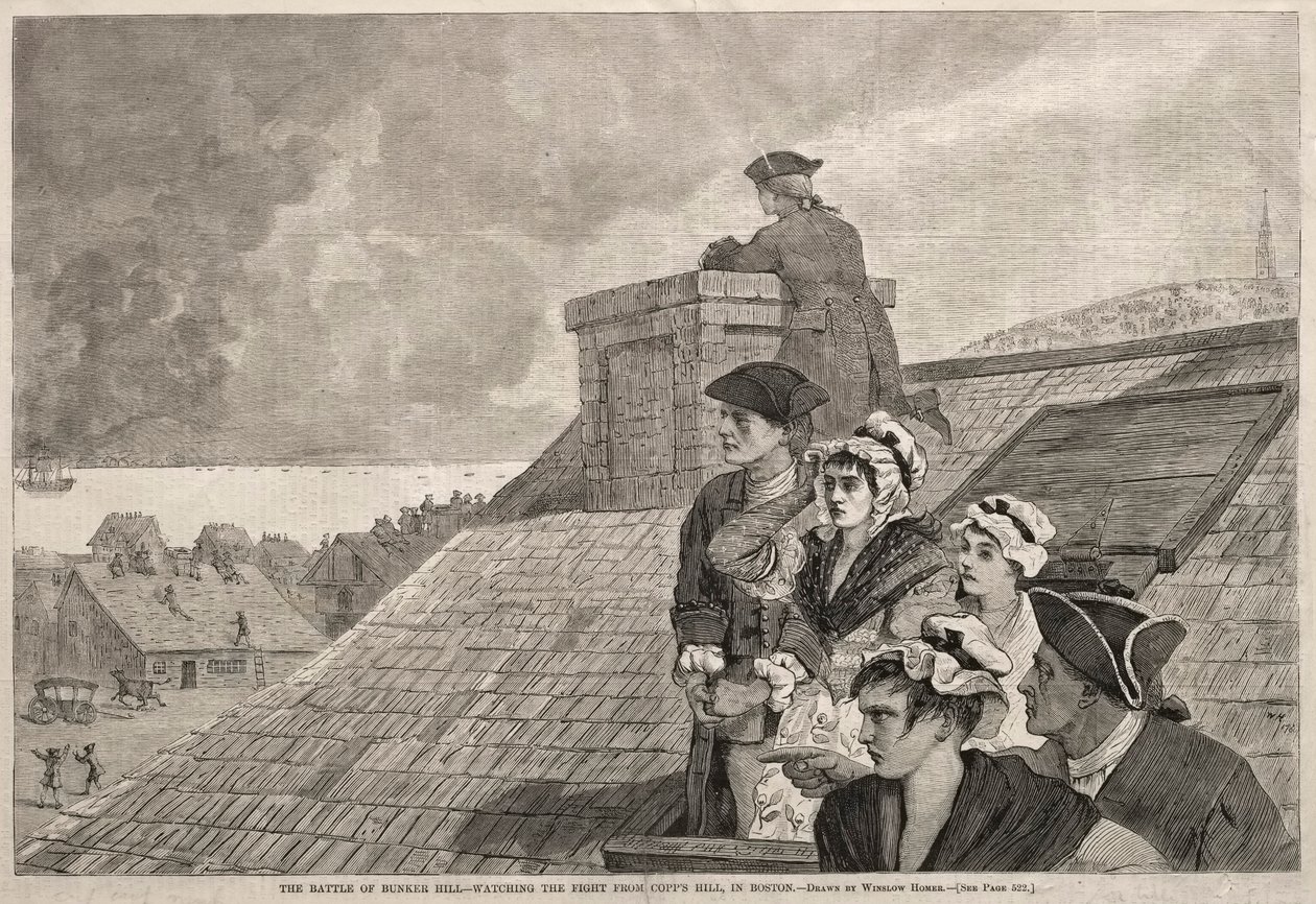 Bitwa pod Bunker Hill – oglądanie walki z Copps Hill w Bostonie, 1875 r. autorstwa Winslow Homer