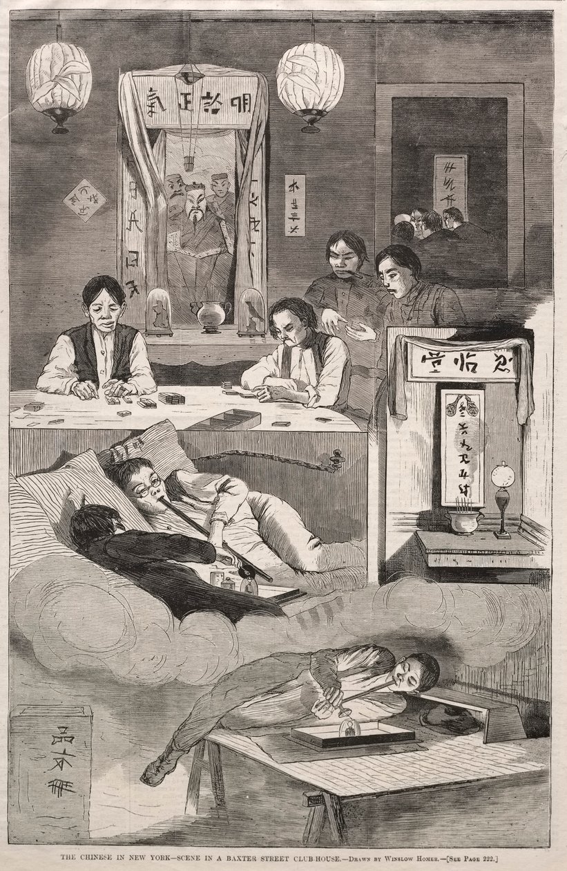 Chińczycy w Nowym Jorku - Scena w klubie przy Baxter Street, 1874. autorstwa Winslow Homer