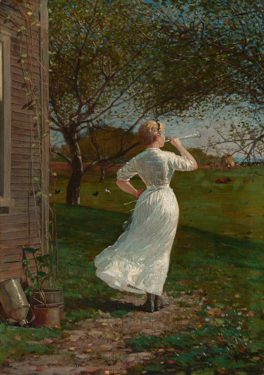 Róg na obiad (dmuchanie w róg nad morzem) autorstwa Winslow Homer