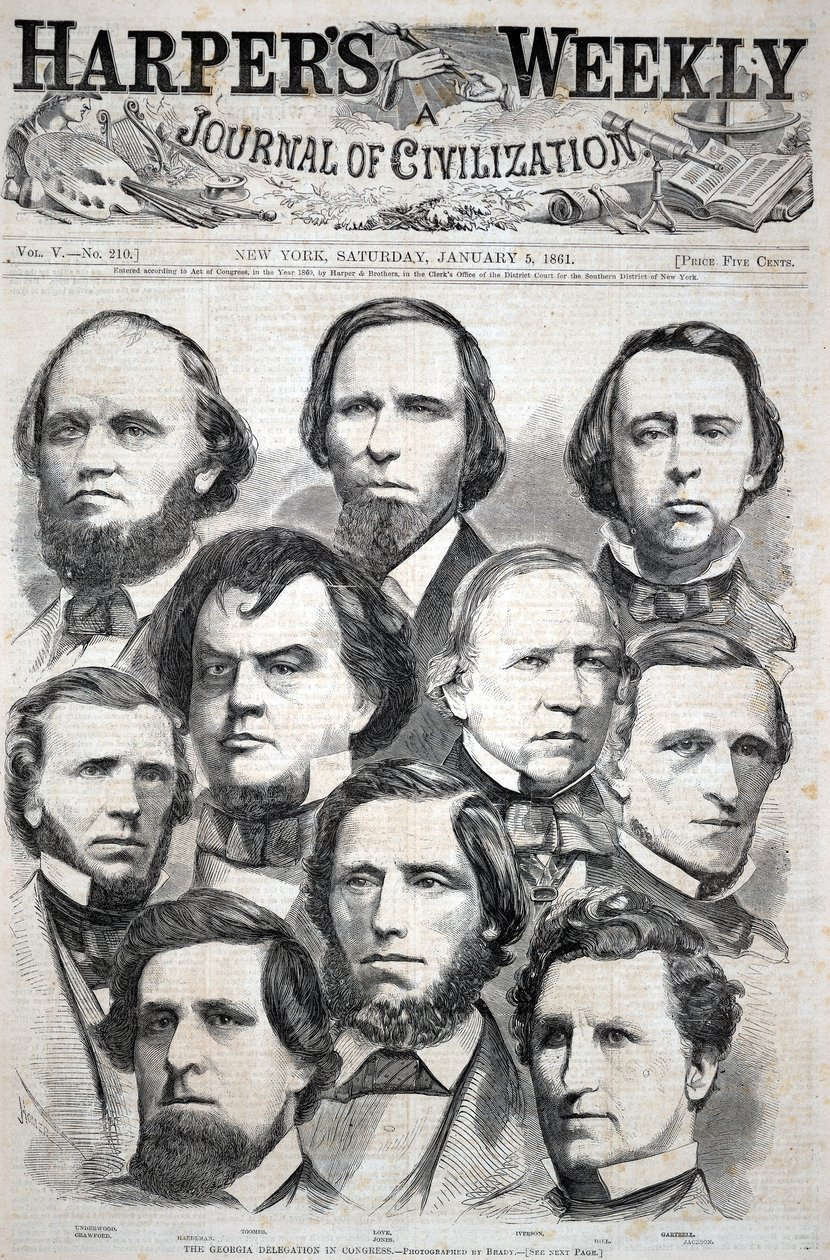 Delegacja stanu Georgia w Kongresie – zdjęcie autorstwa Brady’ego, z magazynu „Harper’s Weekly”, 5 stycznia 1861 r. autorstwa Winslow Homer