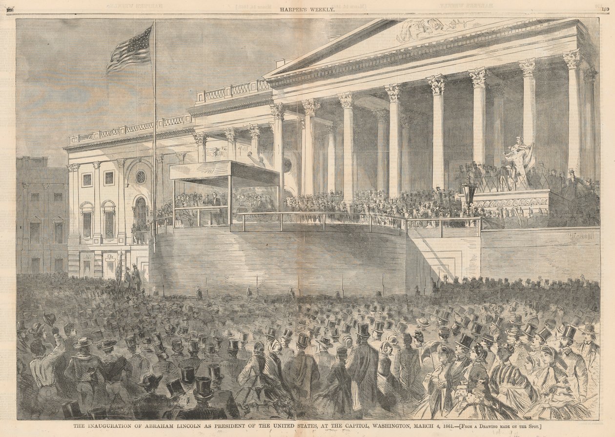 Inauguracja Abrahama Lincolna na prezydenta Stanów Zjednoczonych na Kapitolu w Waszyngtonie, 4 marca 1861; od Harper autorstwa Winslow Homer