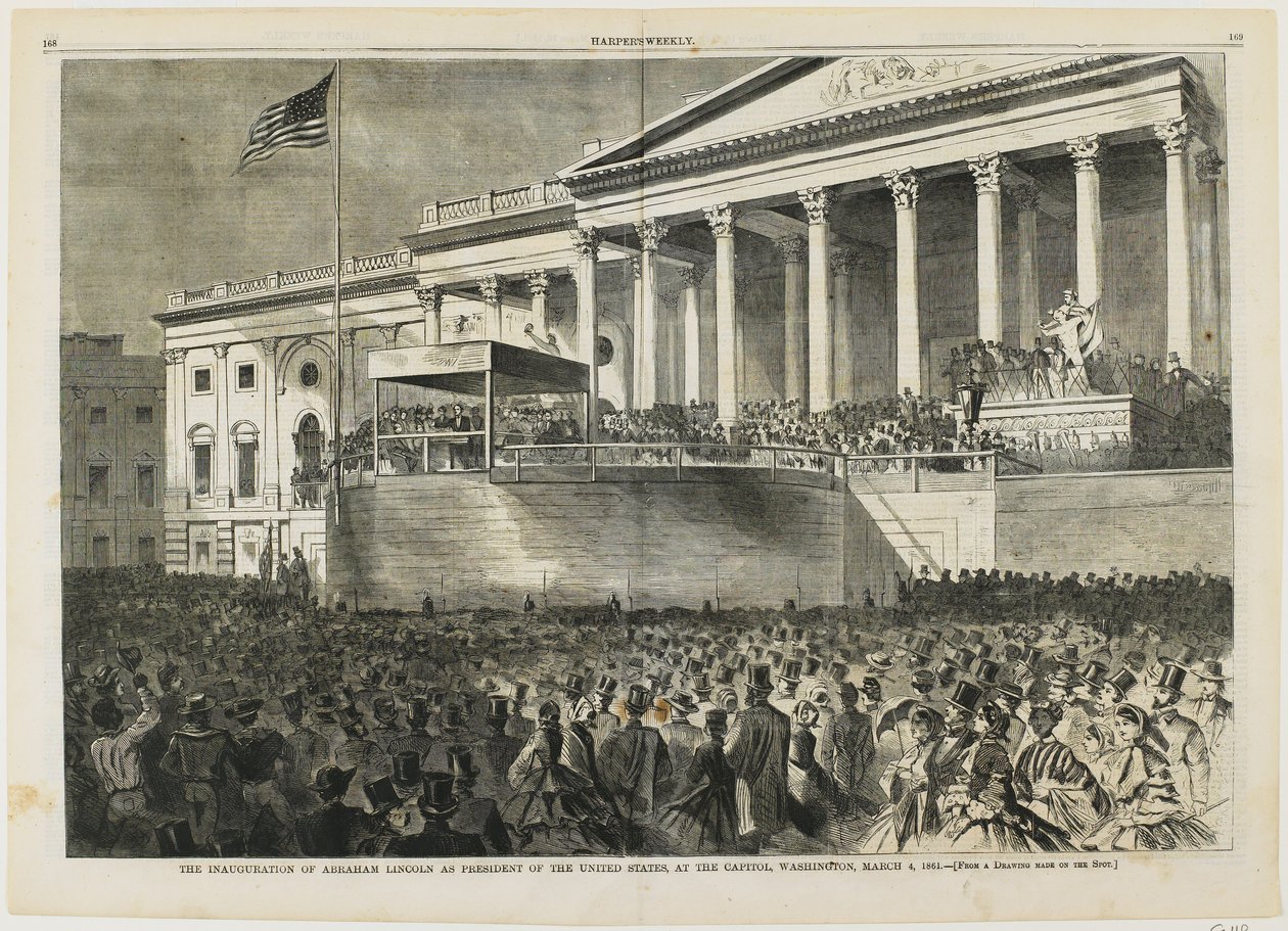 Inauguracja Abrahama Lincolna na urząd prezydenta Stanów Zjednoczonych w Kapitolu w Waszyngtonie, 4 marca 1861 r. autorstwa Winslow Homer