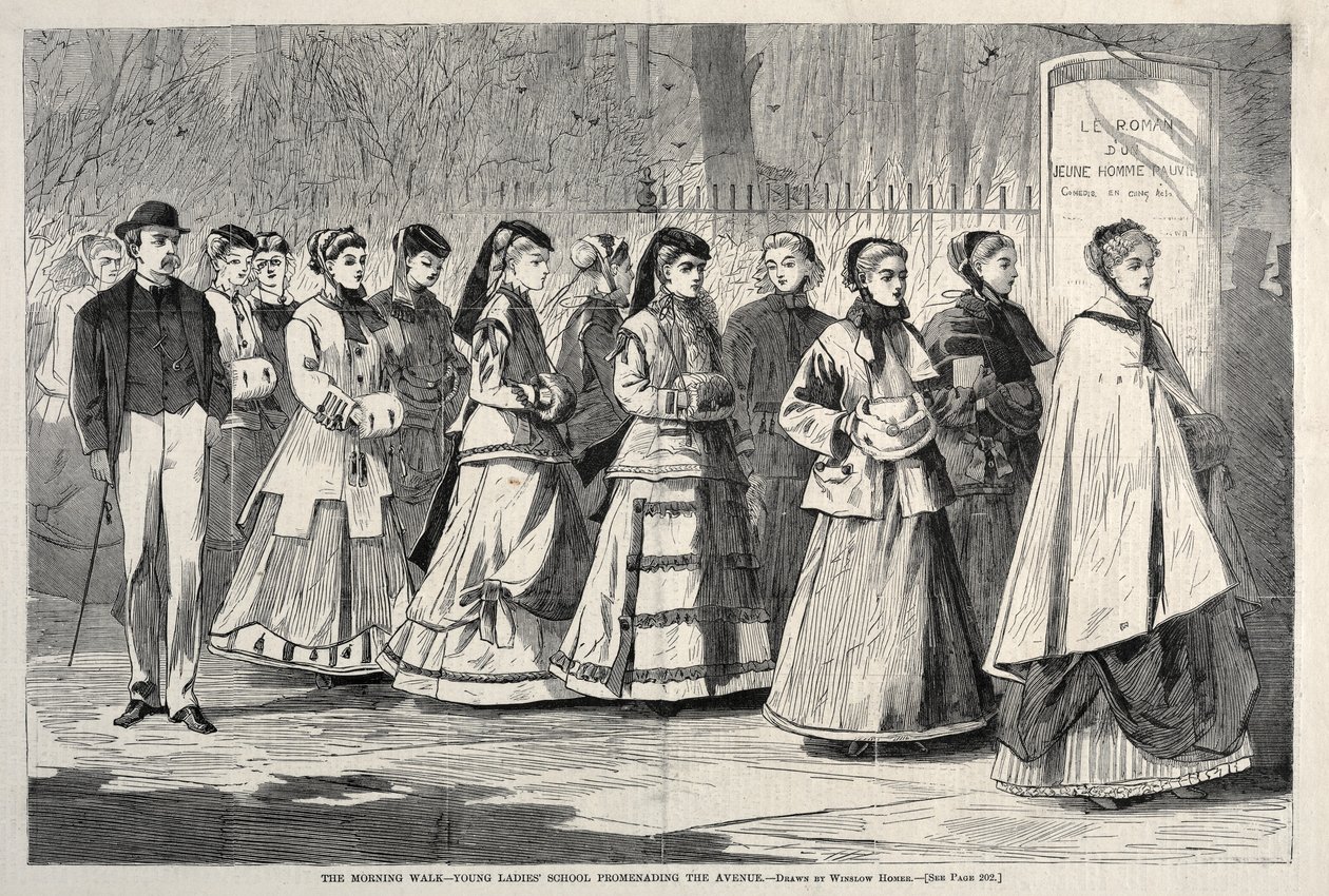 Poranny spacer - Szkoła dla młodych kobiet promująca aleję, 1868. autorstwa Winslow Homer