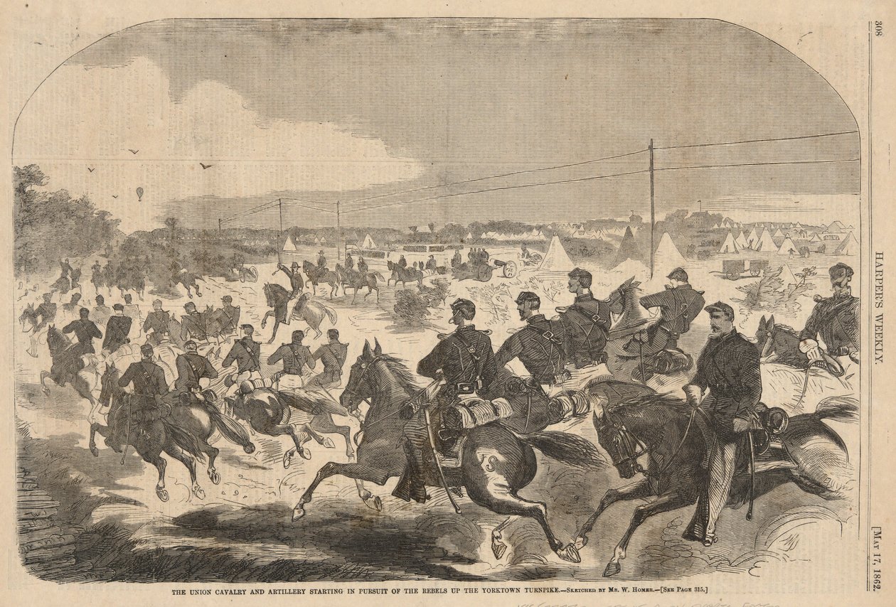 Unia kawalerii i artylerii w pogoni za rebeliantami w górę Yorktown Turnpike, od Harper autorstwa Winslow Homer