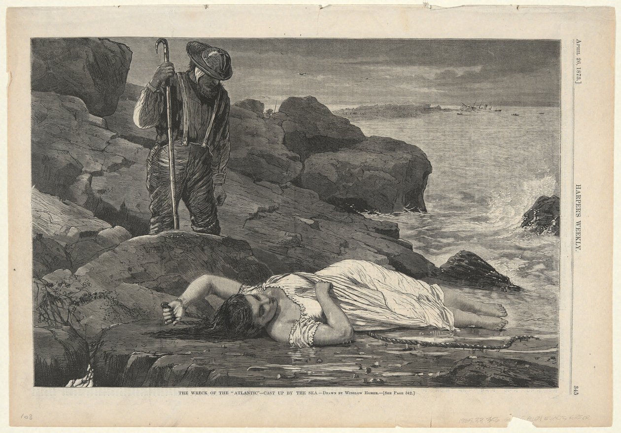 Wrak statku „Atlantic” — wyrzucony przez morze, z magazynu „Harper’s Weekly”, 26 kwietnia 1873 r. autorstwa Winslow Homer