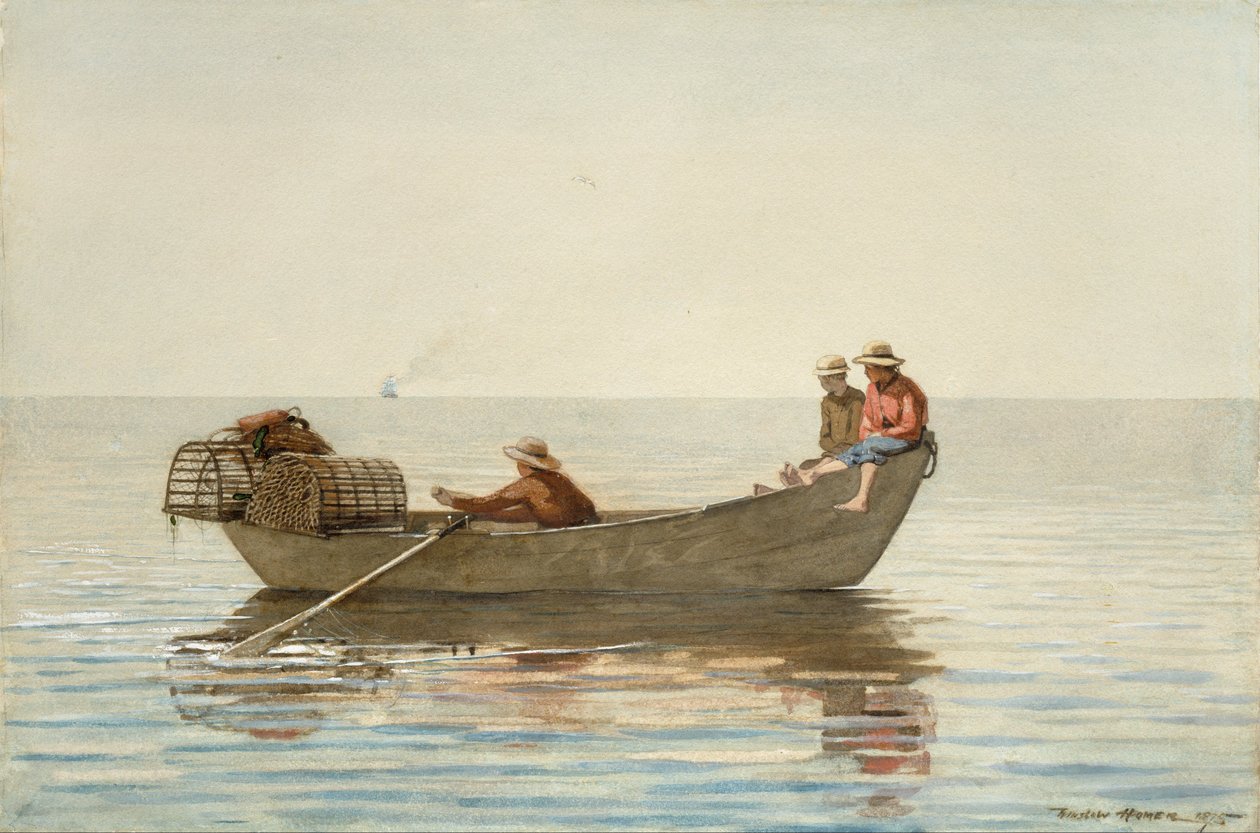 Trzech chłopców na kutrze z homarami w garnkach autorstwa Winslow Homer