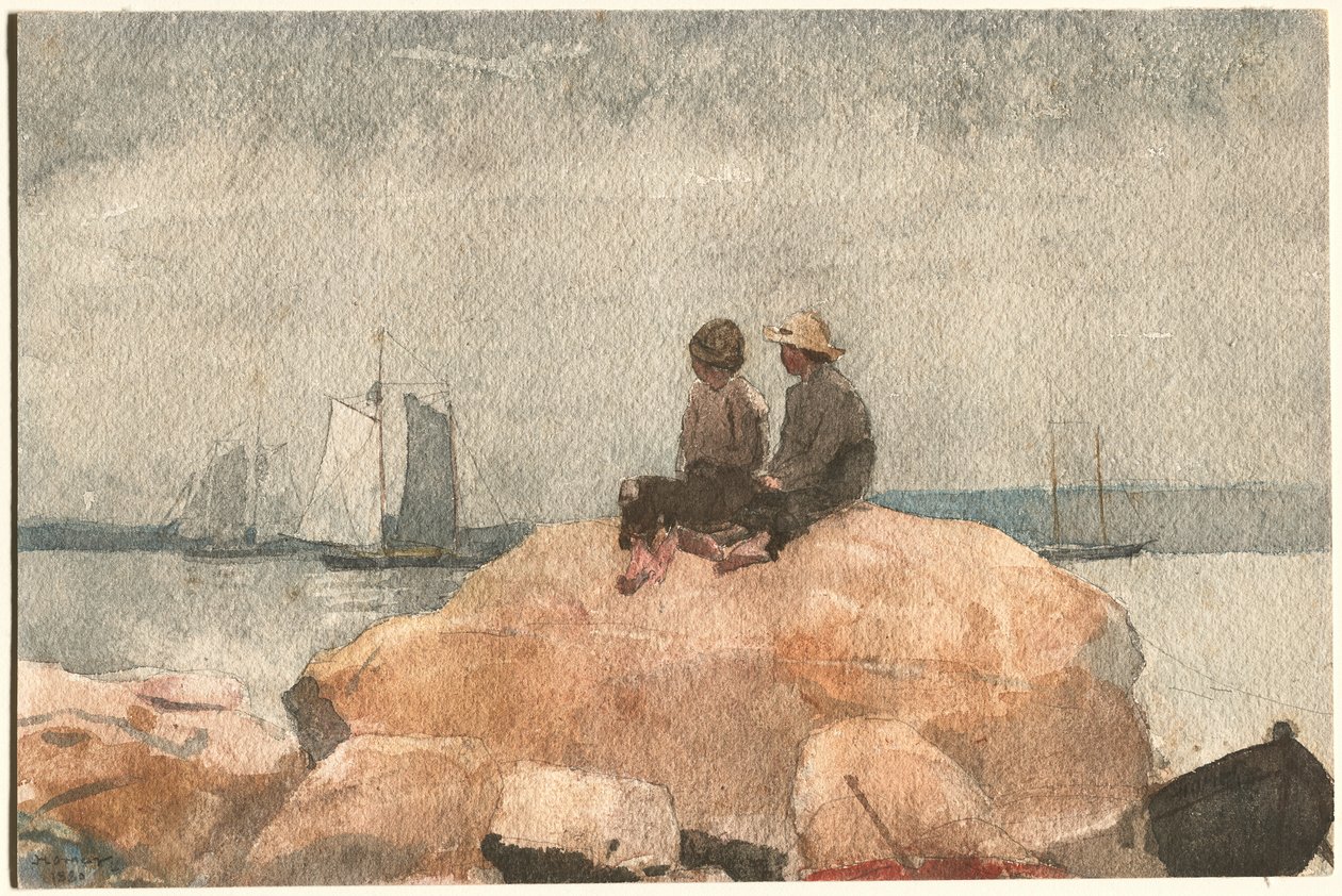 Dwóch chłopców obserwujących szkunery autorstwa Winslow Homer