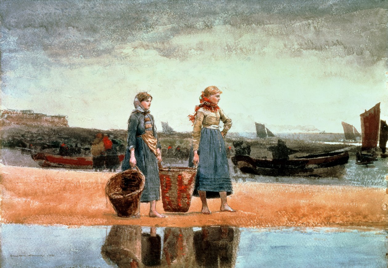 Dwie dziewczyny na plaży, Tynemouth, 1891 autorstwa Winslow Homer