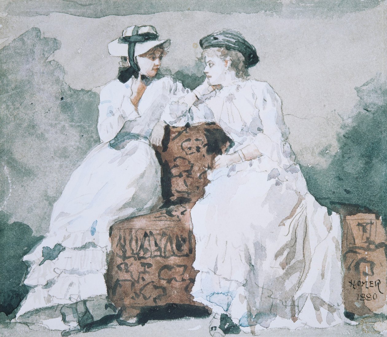 Dwie Panie, 1880 (wc i grafit na papierze) autorstwa Winslow Homer
