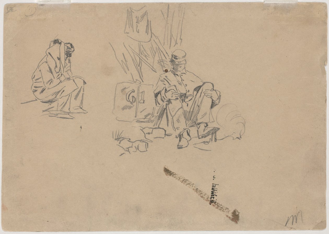 Dwóch żołnierzy odpoczywających [verso], 1862. autorstwa Winslow Homer