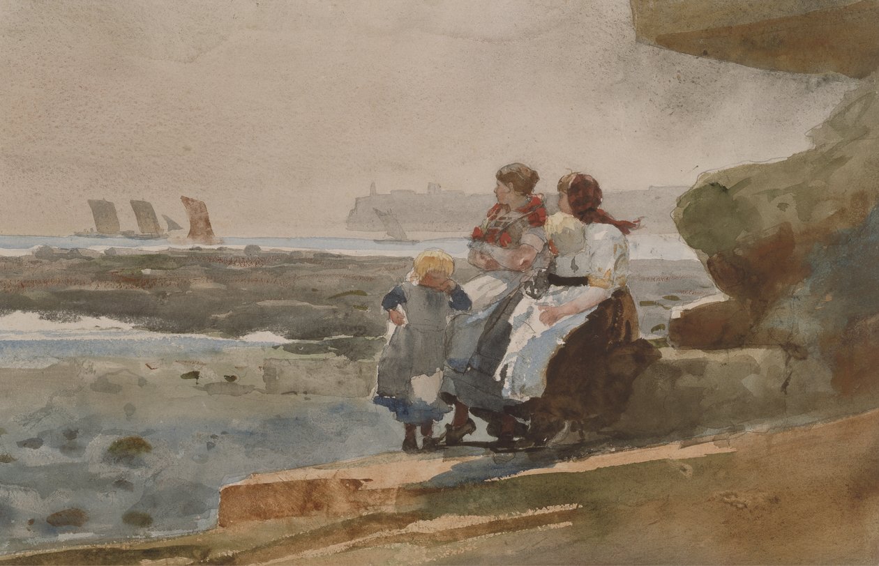 Under the Cliff, Cullercoats , ok. 1881 (akwarela i grafit na papierze tkanym) autorstwa Winslow Homer