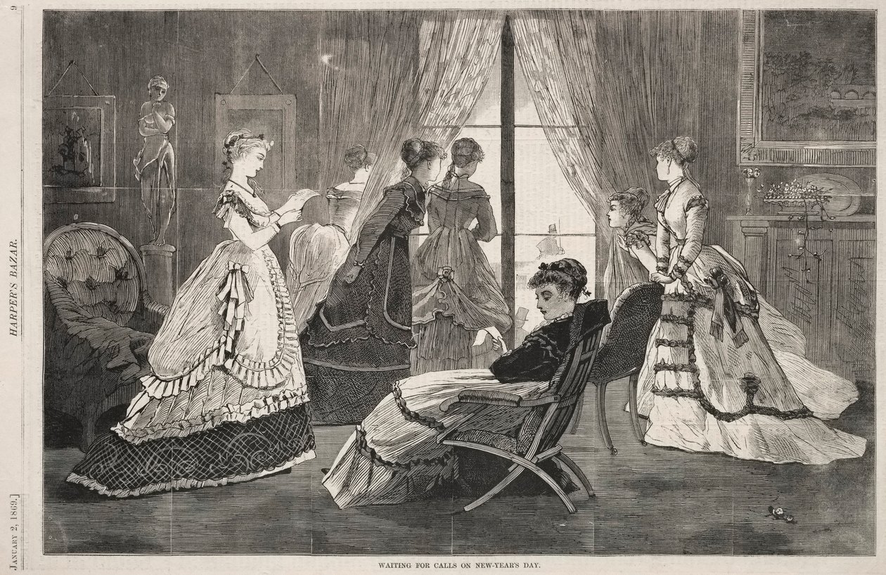 Oczekiwanie na telefony w Nowy Rok, 1869. autorstwa Winslow Homer