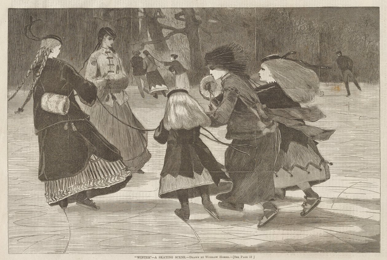 Zima – scena z jazdą na łyżwach autorstwa Winslow Homer