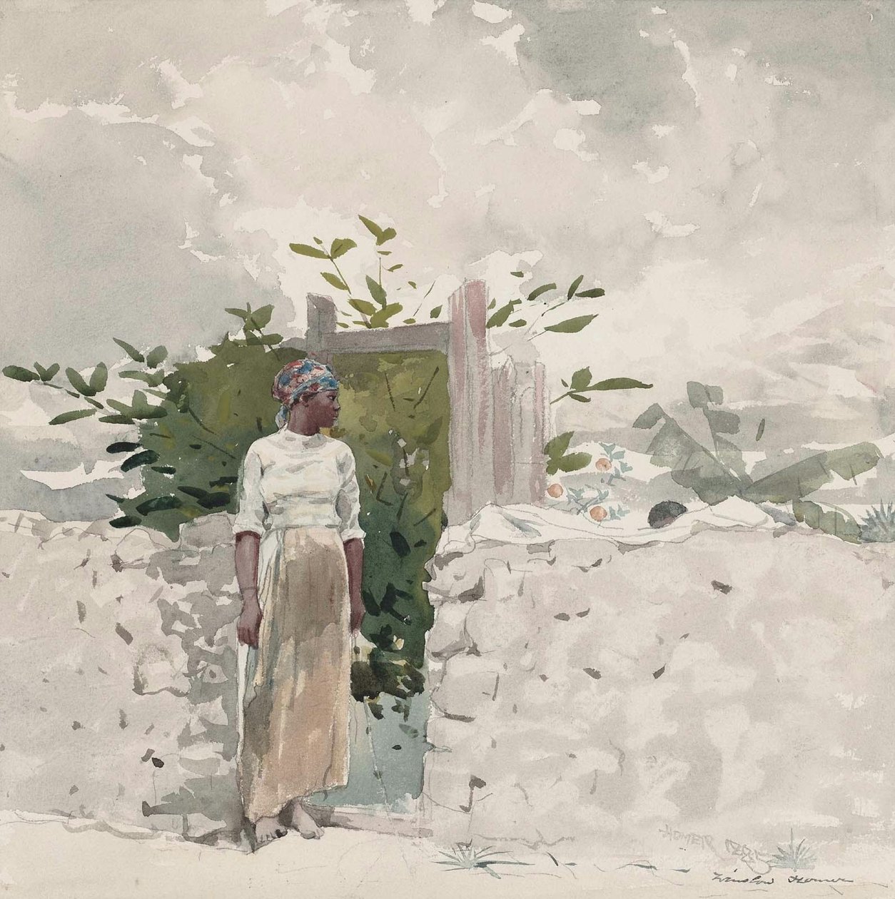 Kobieta stojąca przy bramie, Bahamy autorstwa Winslow Homer