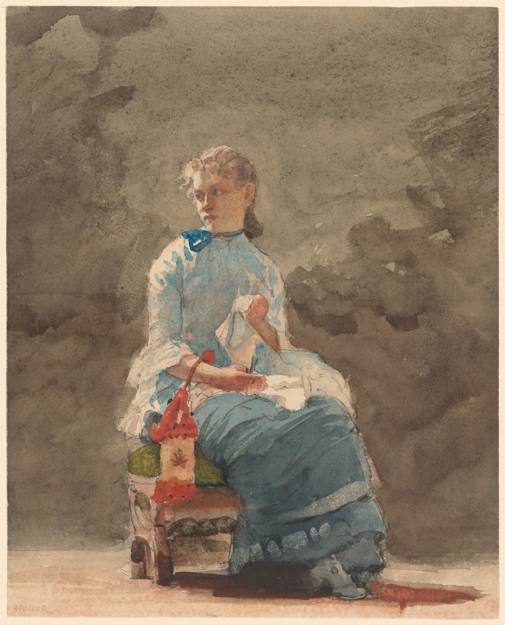 Młoda kobieta szyjąca autorstwa Winslow Homer