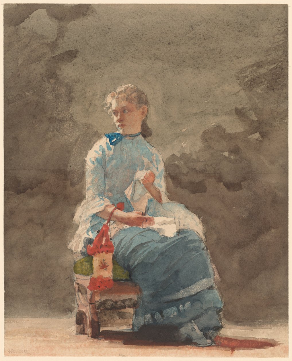 Młoda kobieta szyje autorstwa Winslow Homer