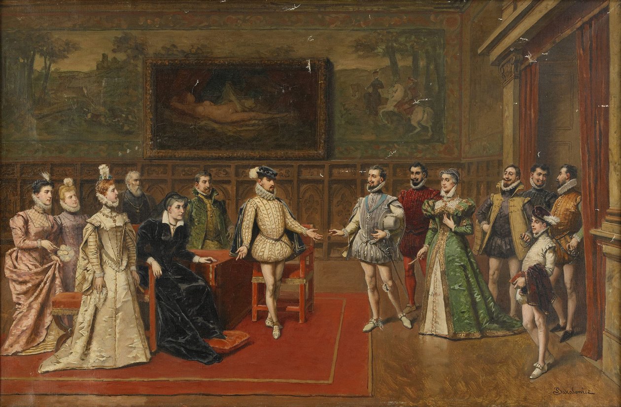 Katarzyna Medycejska spotyka swoich synów Karola IX i Henryka III autorstwa Wladyslaw Bakalowicz