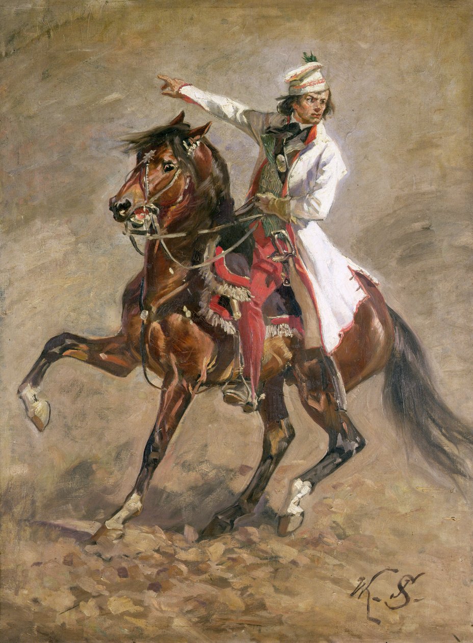 Generał Tadeusz Kościuszko (1746-1817) na koniu, szkic do „Panoramy Racławickiej”, 1893 (zob. 127666) autorstwa Wojciech Kossak