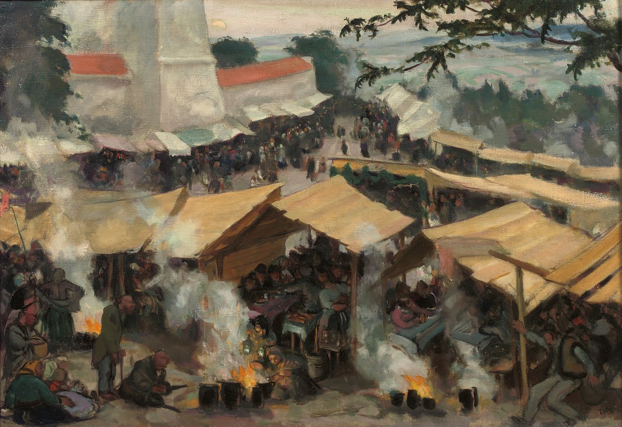 Jarmark w Kawarii Zabrzydowskiej, Polska, ok. 1913 (olej na płótnie) autorstwa Wojciech Stanislaw Weiss