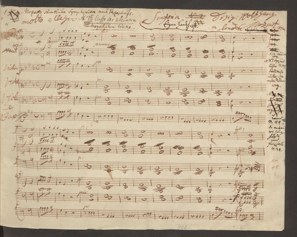 Otwarcie autografu rękopisu I Symfonii Mozarta autorstwa Wolfgang Amadeus Mozart