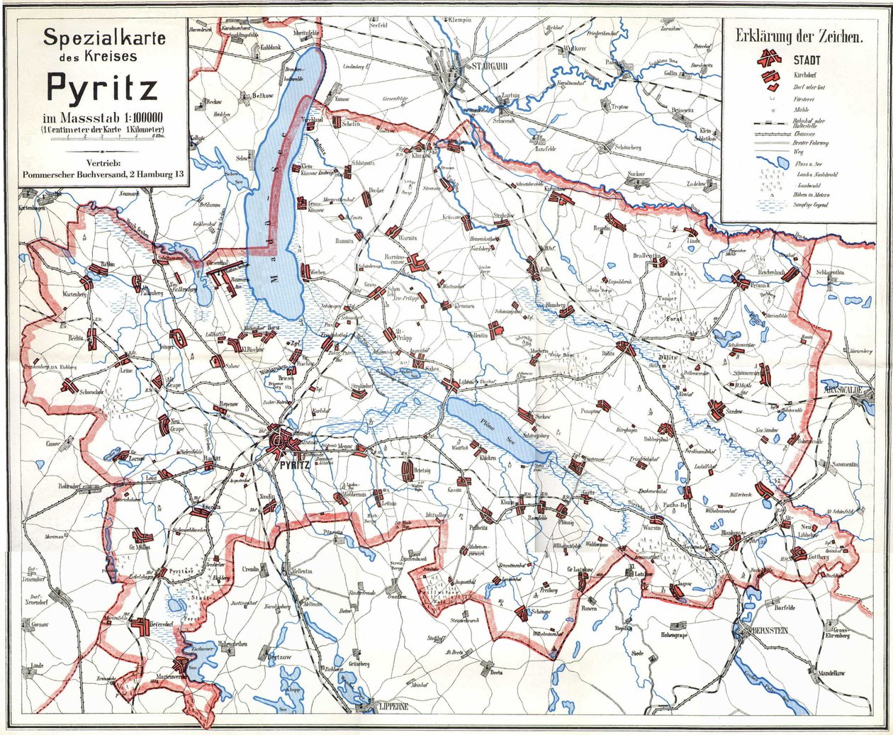 Przedwojenna mapa Pyritz i dzielnicy Pyritz autorstwa Wolfgang Langkabel