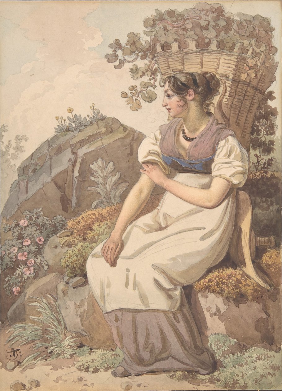 Młoda kobieta w Vaudois po zbiorach winogron, 1821. autorstwa Wolfgang Adam Töpffer