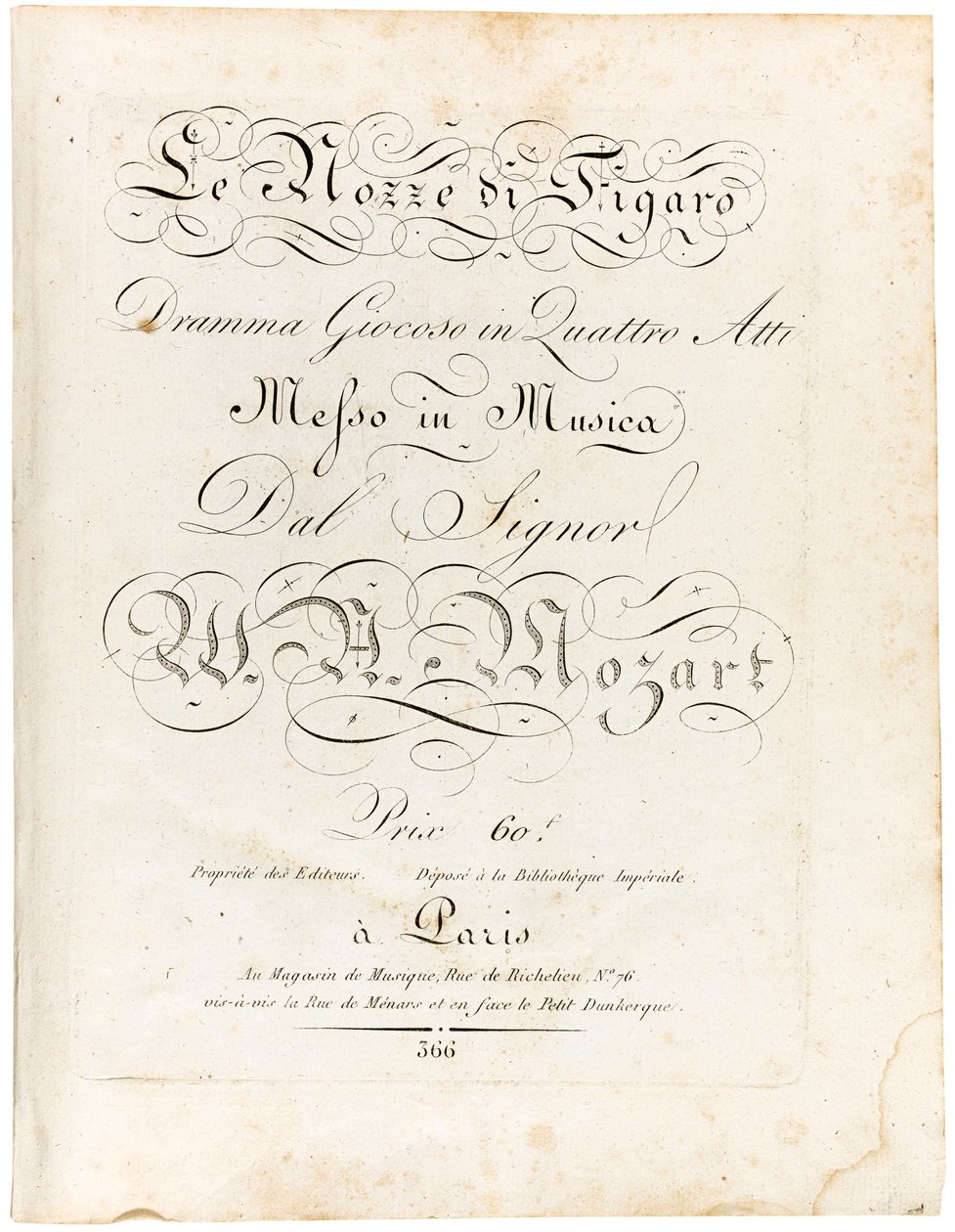 Okładka partytury Wesele Figara, figlarny dramat w czterech aktach, Między 1806 a 1810 rokiem. autorstwa Wolfgang Amadeus Mozart