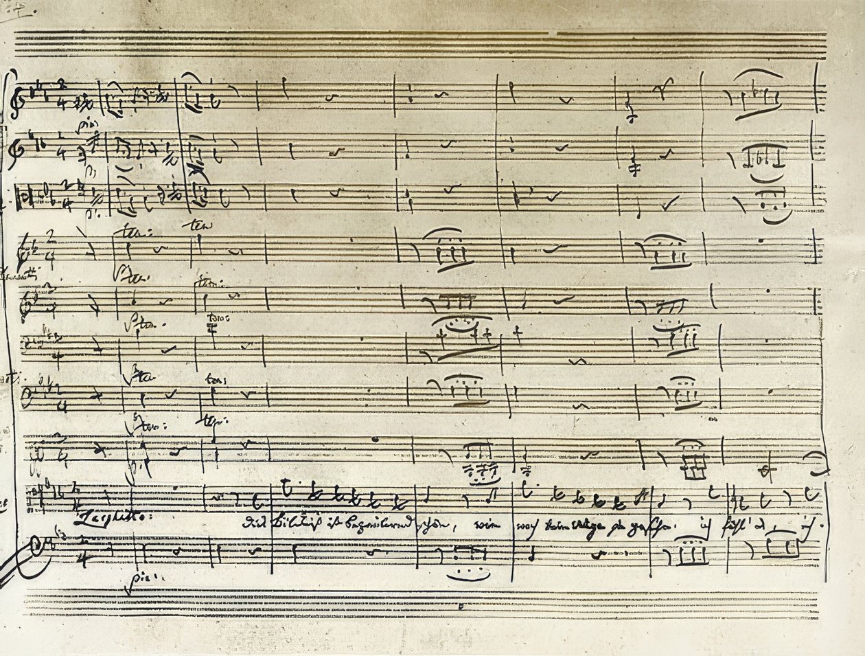Odręczne pismo początku arii portretowej Tamino z Czarodziejskiego Fletu. Przepisywanie notatek. 1791 autorstwa Wolfgang Amadeus Mozart