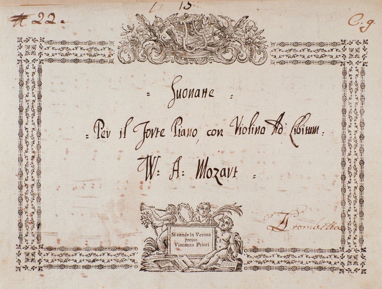 Frontyspicjum sonaty na fortepian i skrzypce Mozarta. autorstwa Wolfgang Amadeus Mozart