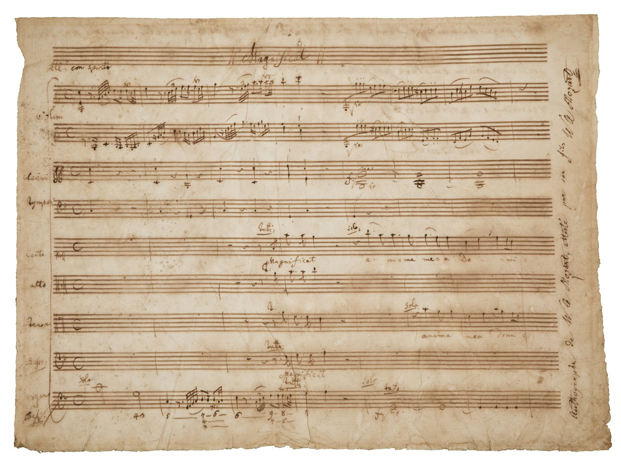 Magnificat, K. 321a. Rękopis, partytura na solistów i chór, organy i orkiestrę, ok. 1779 autorstwa Wolfgang Amadeus Mozart