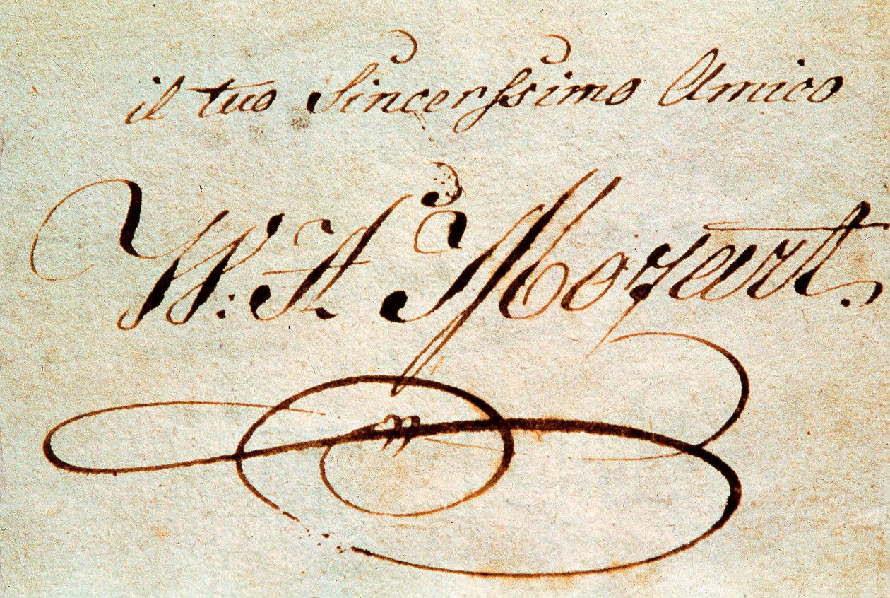 Podpis austriackiego kompozytora Wolfganga Amadeusza Mozarta (1756-1791) autorstwa Wolfgang Amadeus Mozart
