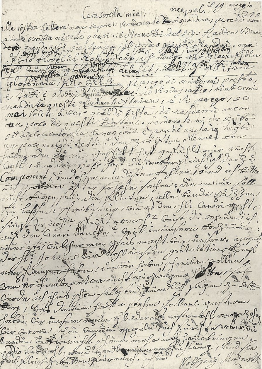 Wolfgang Amadeus Mozart (1756-1791) kompozytor austriacki. Odręcznie napisany list do siostry Nannerl. Neapol 19 marca 1770 autorstwa Wolfgang Amadeus Mozart