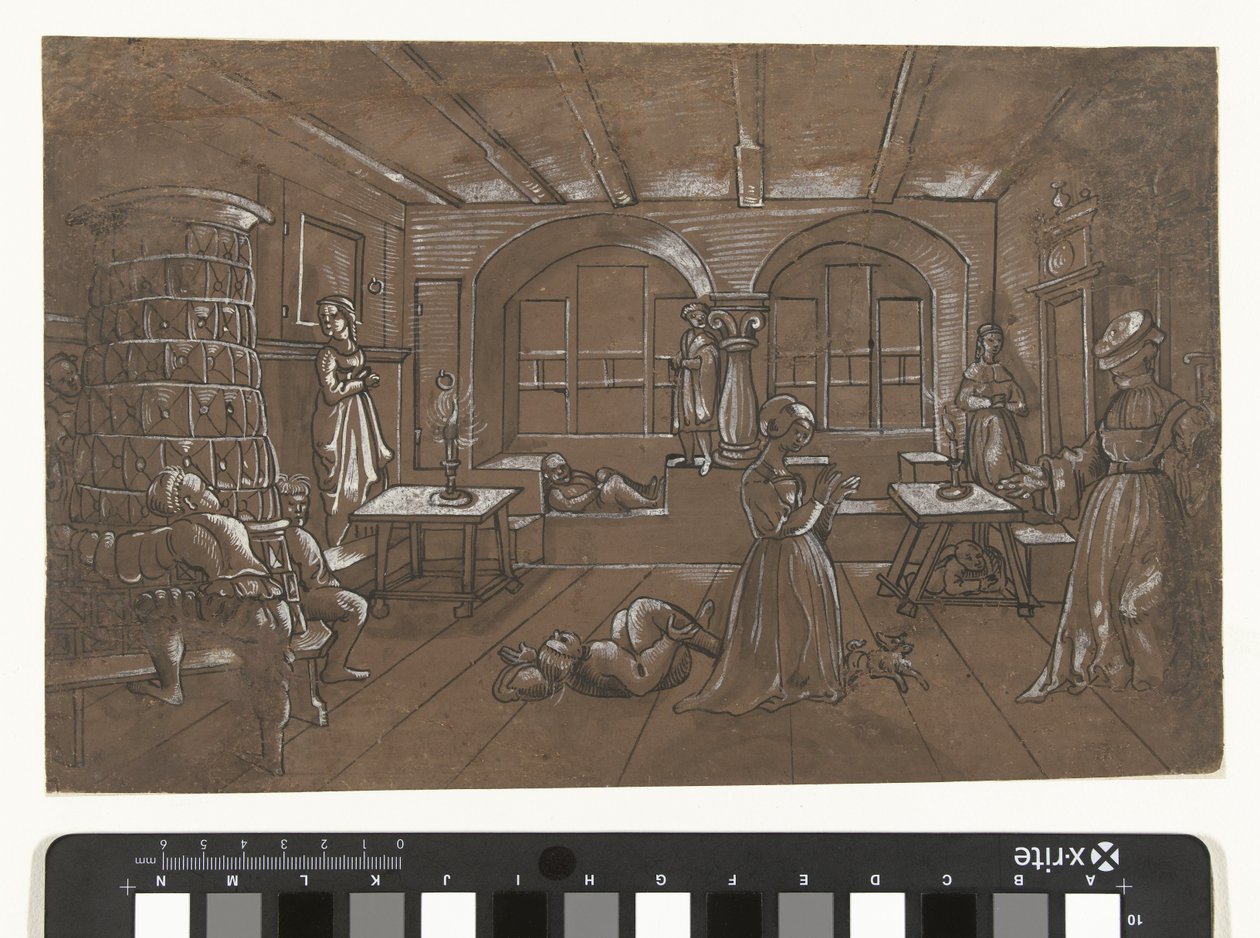Wnętrze, w którym ośmioro dzieci bawi się niewidomym autorstwa Wolfgang Huber (school of)
