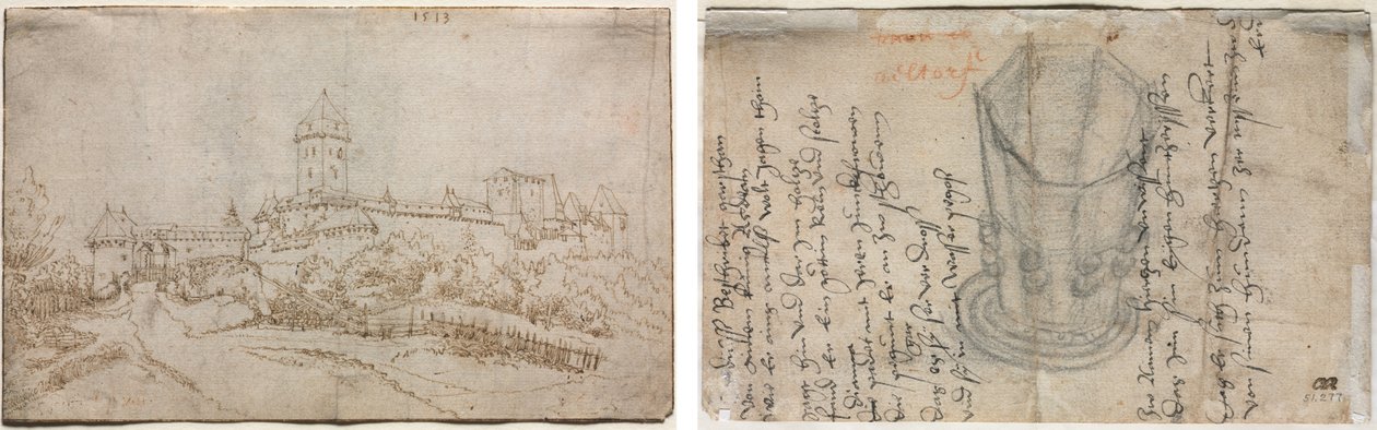 Widok Zamku (recto); Puchar ośmiostronny (verso) autorstwa Wolfgang Huber
