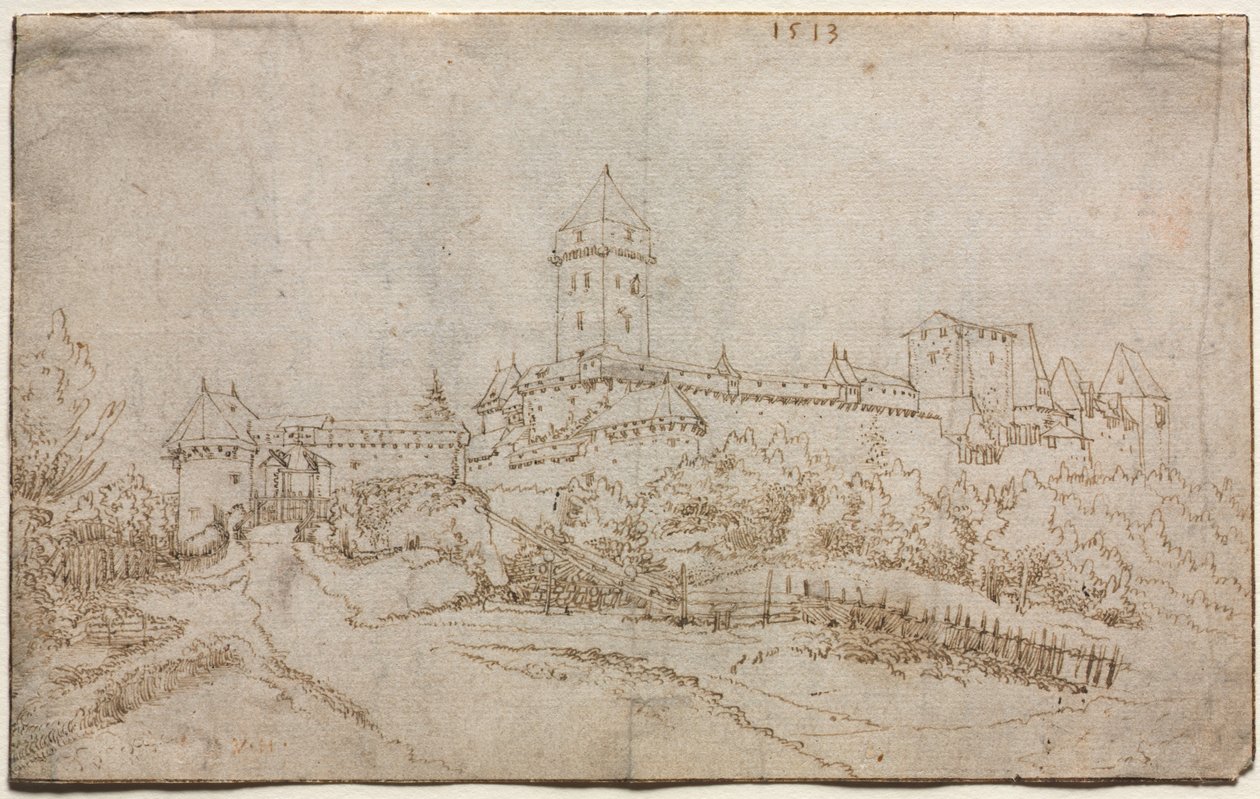 Widok zamku recto, 1513. autorstwa Wolfgang Huber