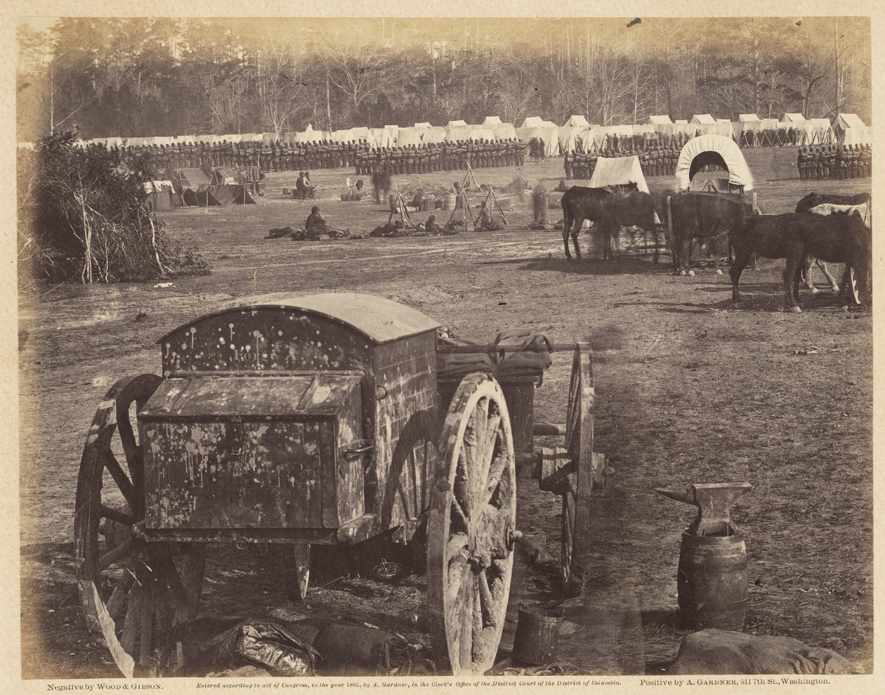 Camp and Cumberland Landing, nad Pamunkey., maj 1862 (odbitka albumowa osadzona na papierze tkanym) autorstwa Wood and Gibson Wood and Gibson