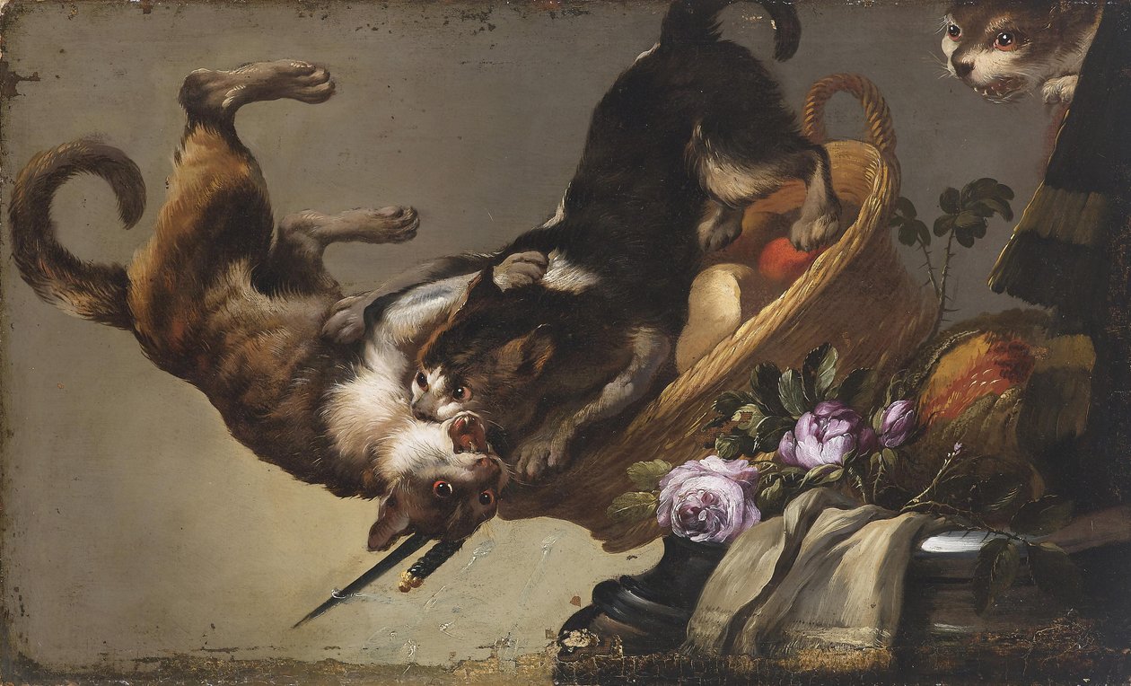 Martwa natura z walczącymi kotami autorstwa Frans and workshop Snyders