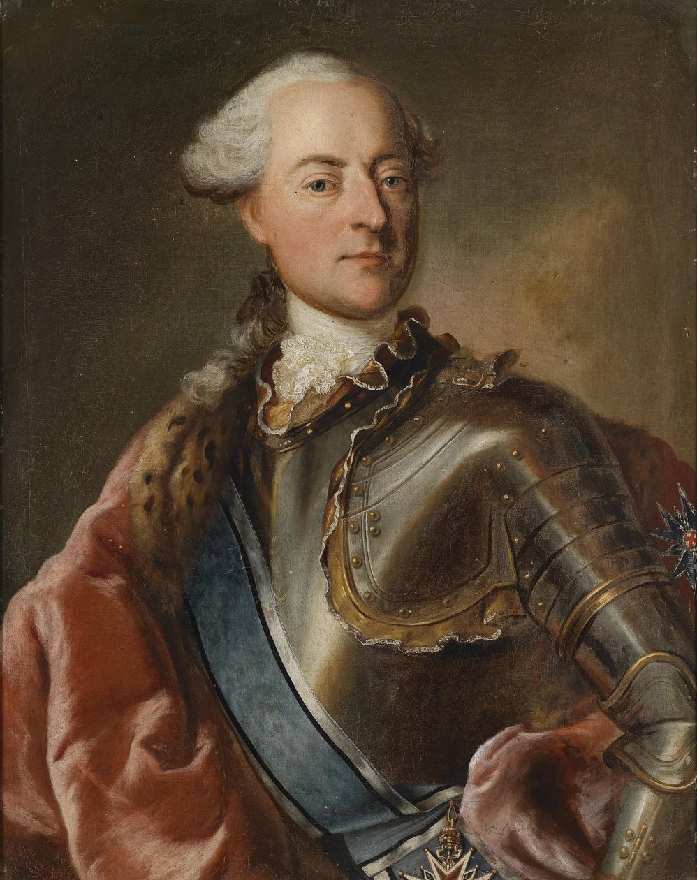 Portret hrabiego Hegnenberg-Dux z elektorskim bawarskim zakonem rycerskim św. Jerzego i Orderem Hubertusa autorstwa Workshop of Georg Desmarées