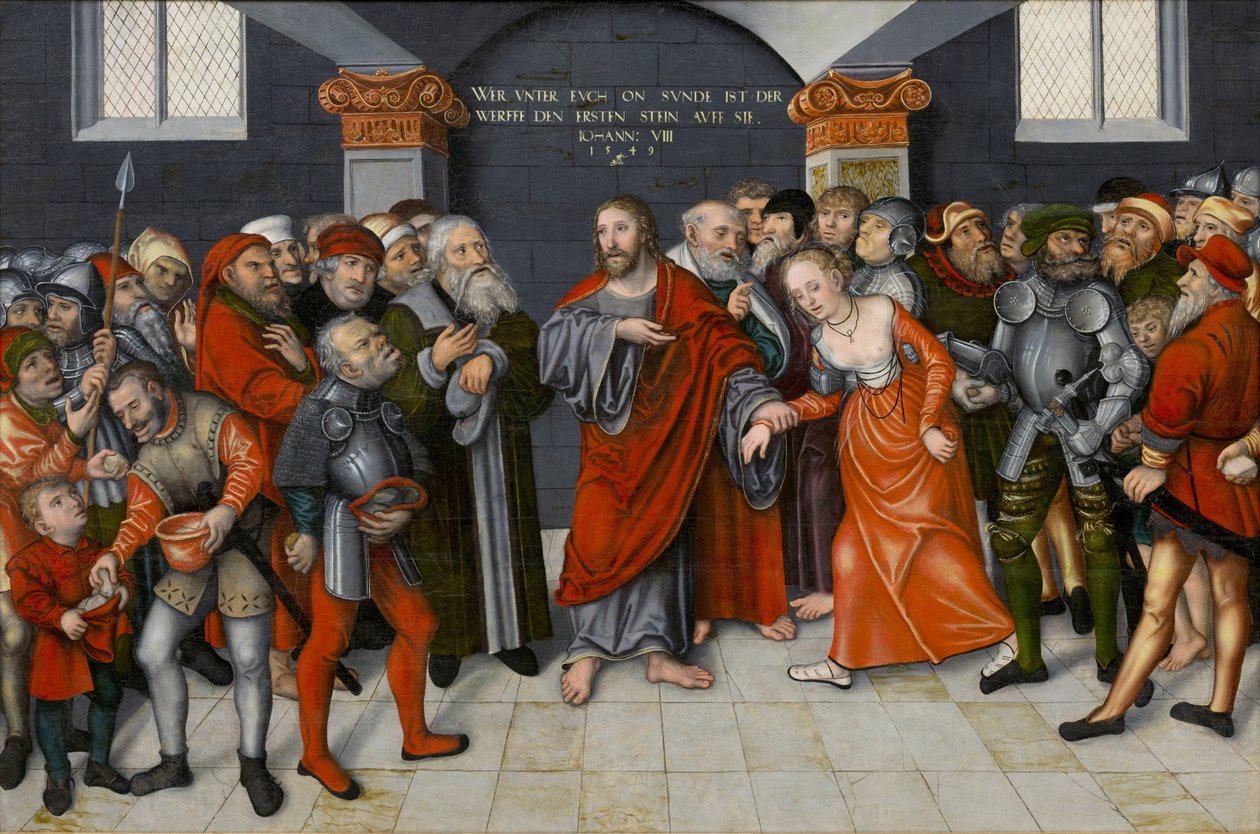 Chrystus i cudzołożnica autorstwa Lucas Cranach the Younger  