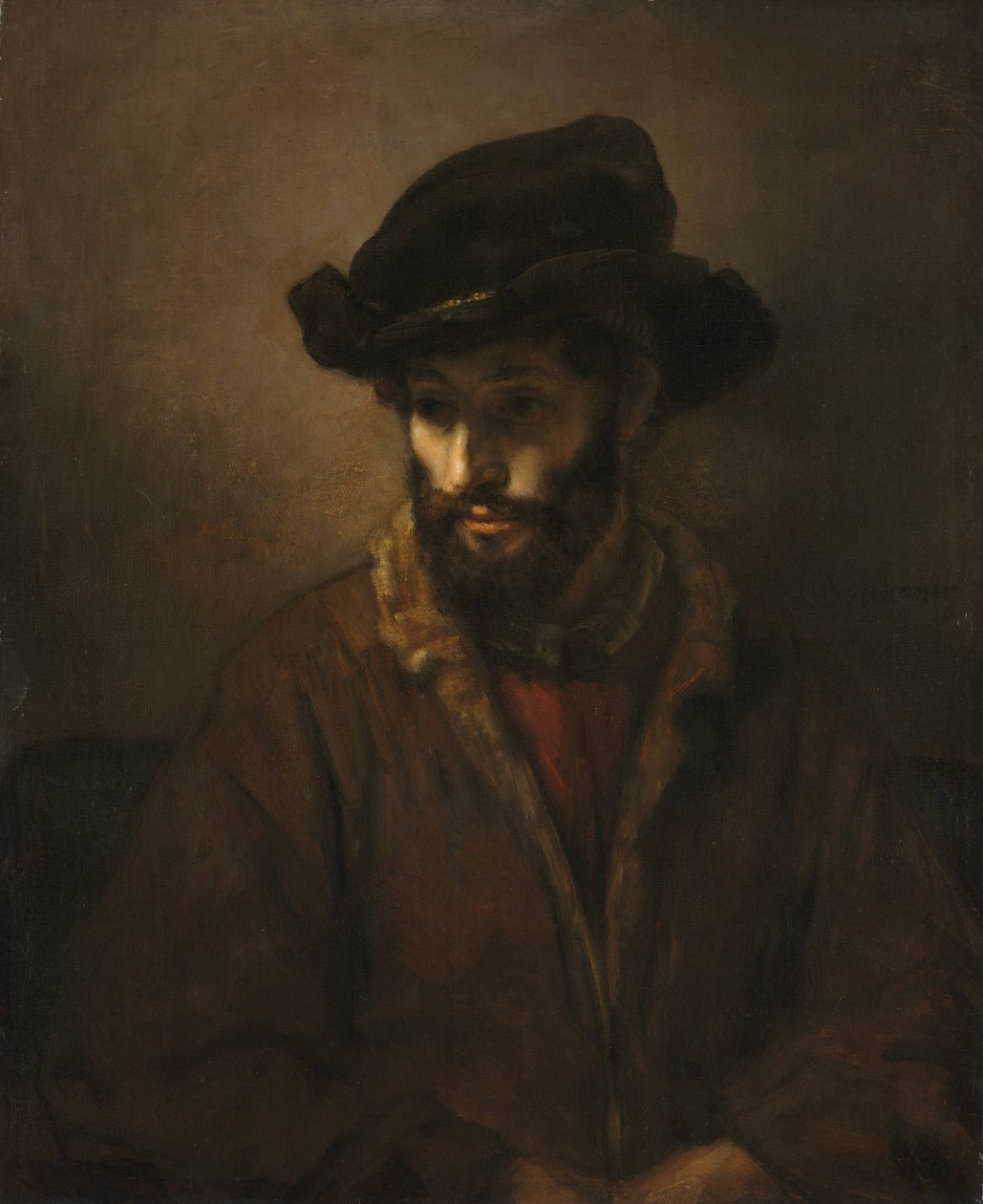 Brodaty mężczyzna w kapeluszu autorstwa Workshop of Rembrandt