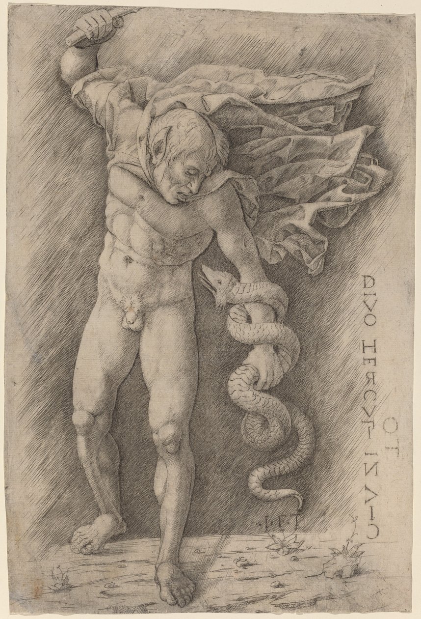 Faun walczący z wężem autorstwa Workshop of Andrea Mantegna