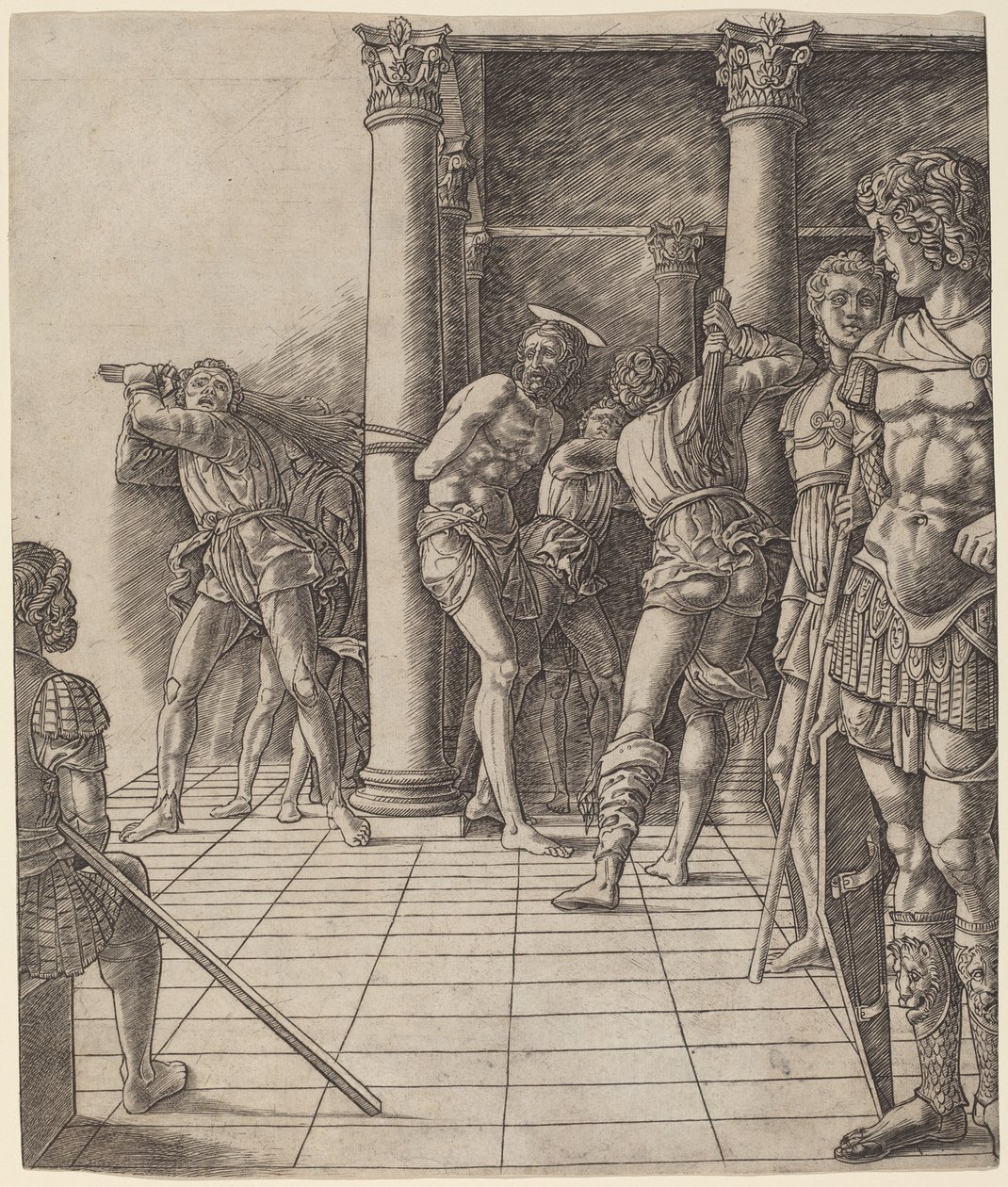 Biczowanie Chrystusa chodnikiem autorstwa Workshop of Andrea Mantegna