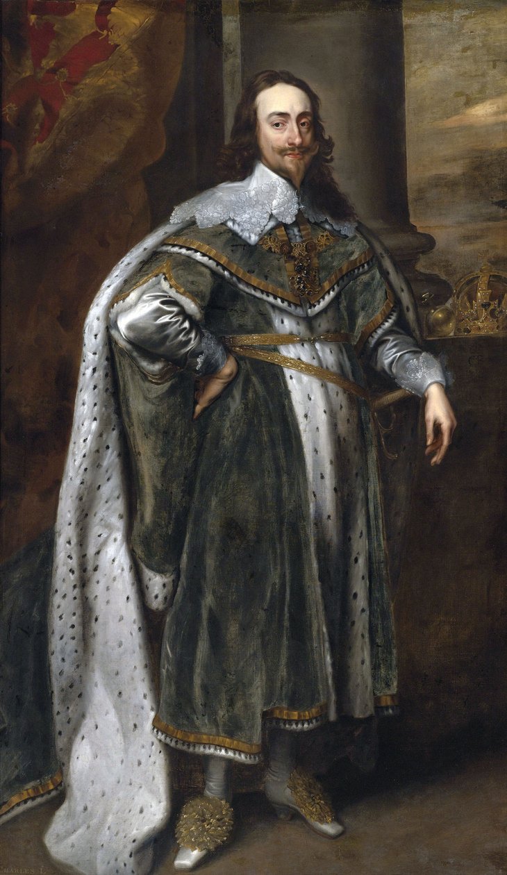 Portret króla Karola I w szatach państwowych autorstwa Workshop of Anthony van Dyck