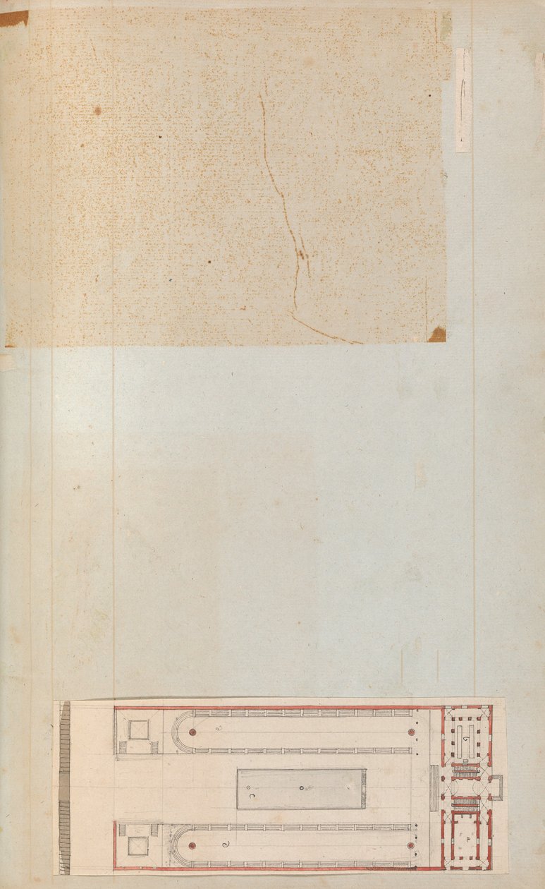 Strona z albumu z rysunkami i kilkoma rycinami architektury, Int..., ca. 1800-1850. Twórcy: Warsztat Charlesa Perciera, Warsztat Pierre